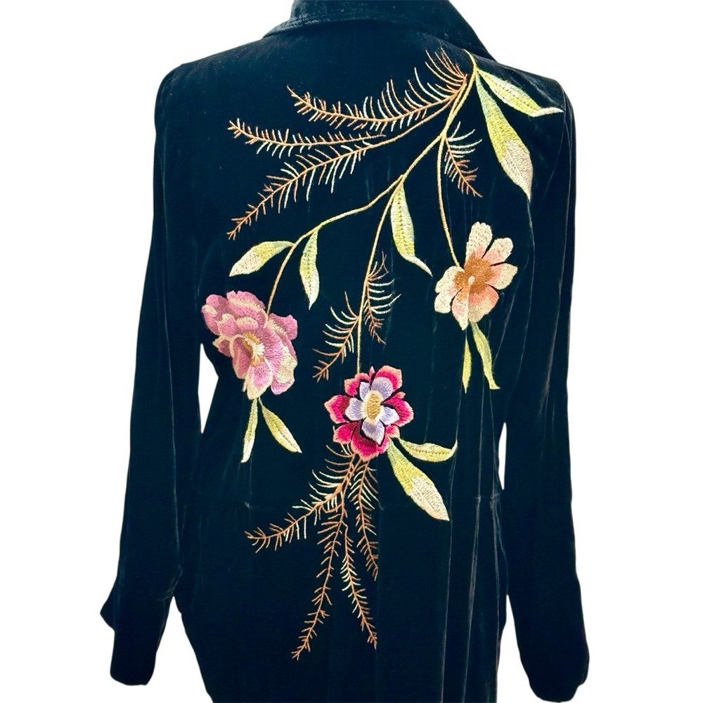 Johnny Was Black Velvet Duster Jacket with Floral Embroidery, size XS - Picture 5 of 9
